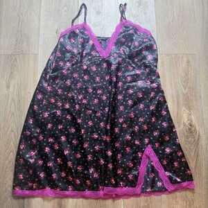 Jonathan Martin Vintage Pink Floral Lace Babydoll Satin Chemise‎ Gown Slip XL